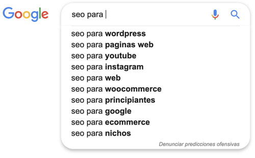 posicionamiento web en google sugerencias de palabra clave